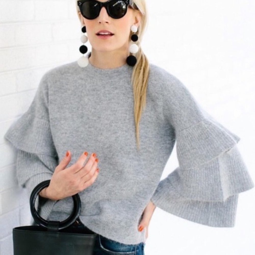 Endless Rose Grey Bradley Ruffle Sleeve Sweater